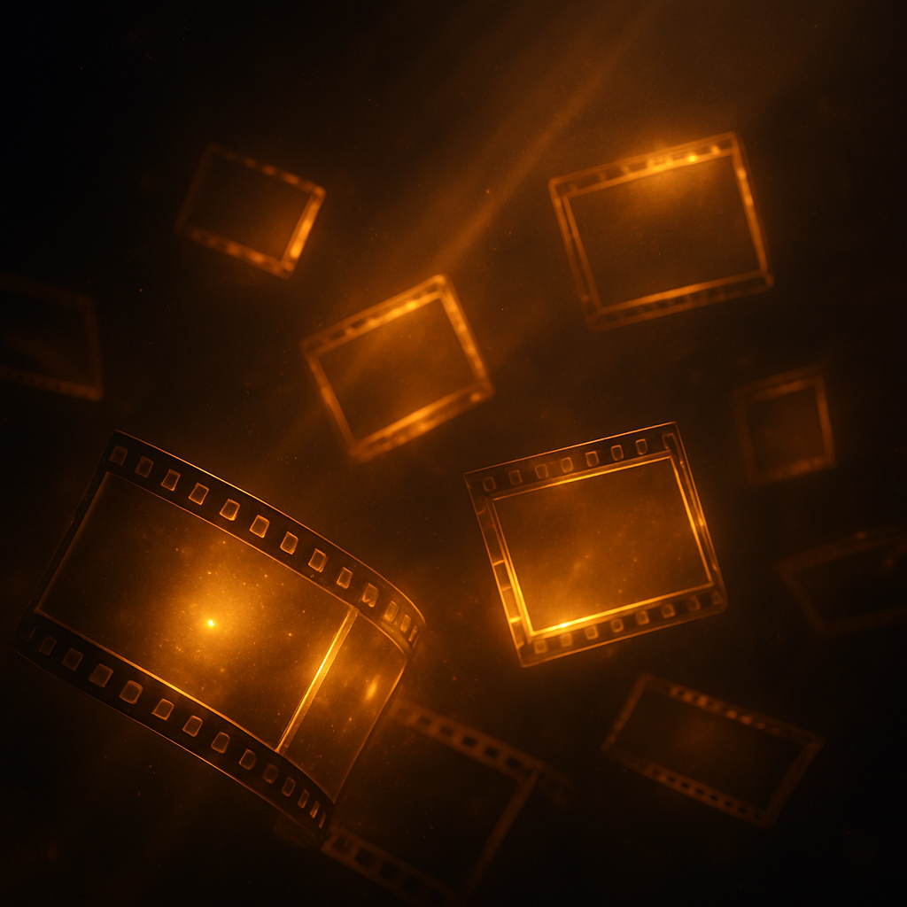 Abstract film reel and cinematic frames representing brand storytelling